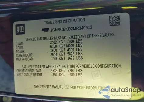 2021 Chevrolet Suburban 2Wd Rst from USA, damaged, VIN 1GNSCEKD2MR340613